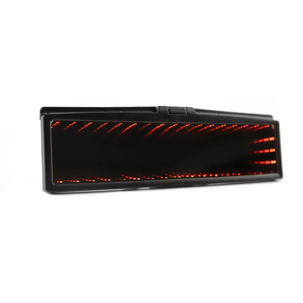 Square plastic car rearview mirror with LED lighting and 280mm flat mirror surface in monochrome colour