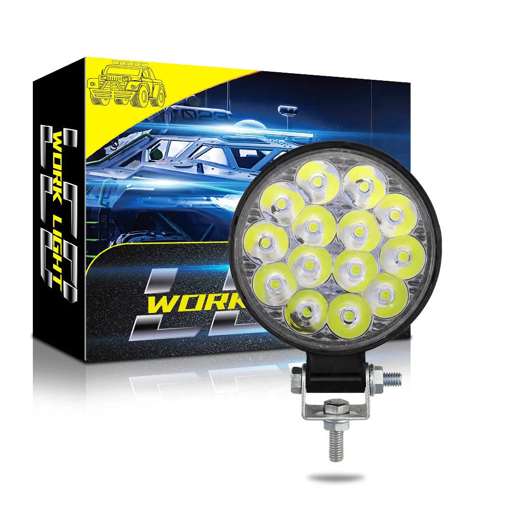 White 42W round car LED work light with aluminium housing for off-road and marine use