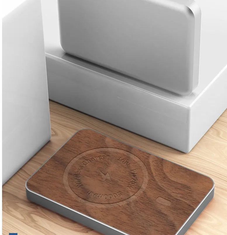 Khaki aluminium wireless charging bank with magnetic suction and USB port