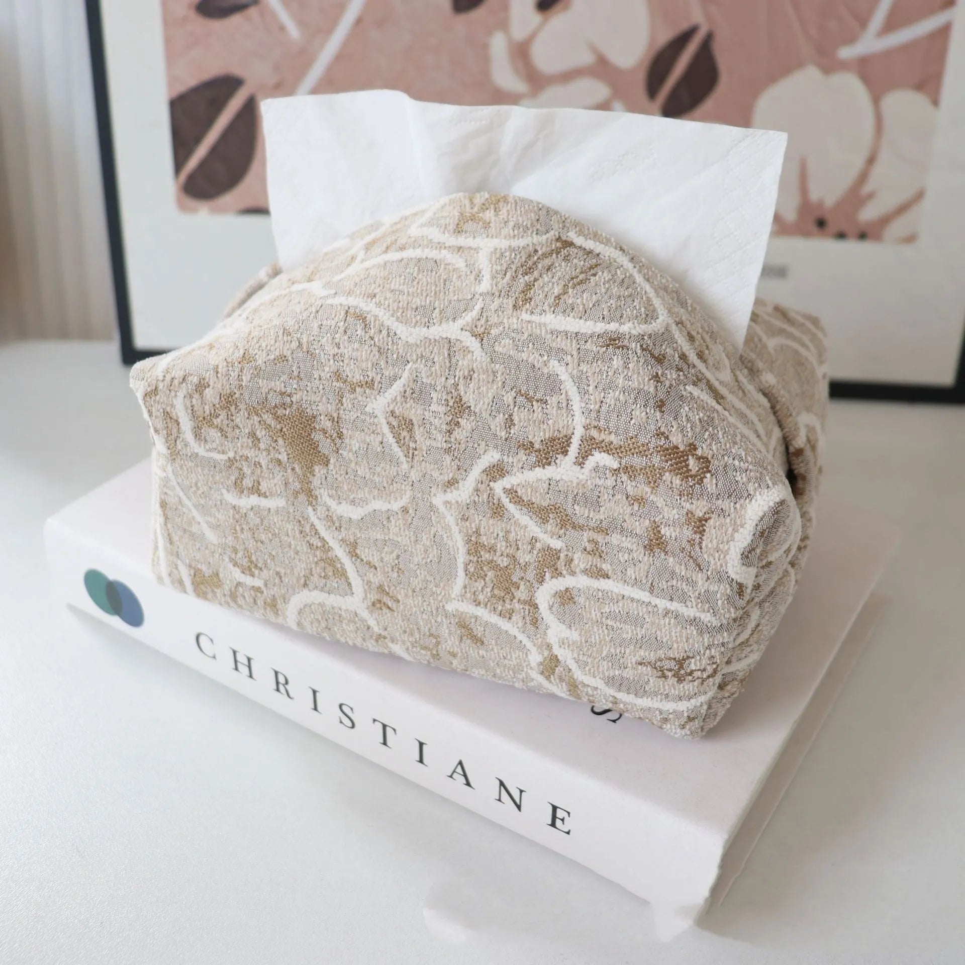 Cotton fabric drawer tissue box in rustic floral pattern for living room decor
