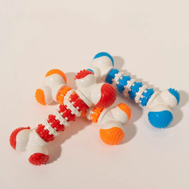 Blue bone-shaped interactive dog toy for small breeds with treat compartment