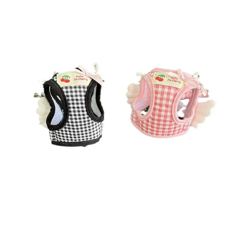Cotton chest and back dog harness for small breeds in pink or black with adjustable sizing