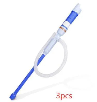 Blue manual hand pump siphon for transferring fuel and oil to vehicles and equipment