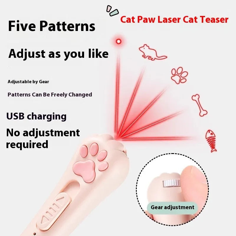 USB rechargeable cat teaser pen light with colourful LED and feather attachment in pink, cream, or blue