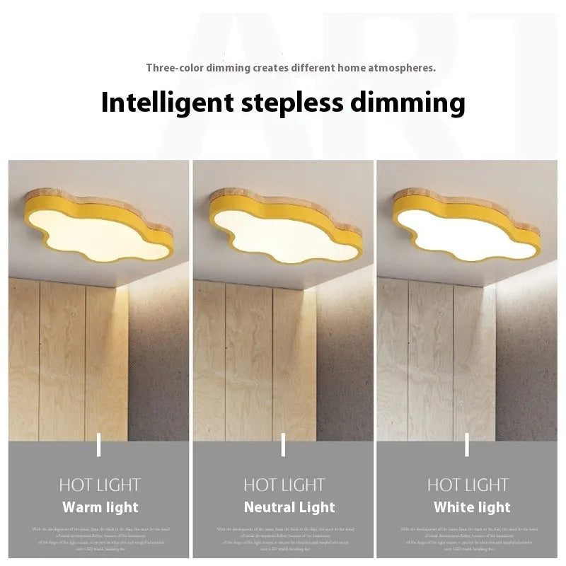Cloud shaped LED ceiling light with wooden frame in choice of colours