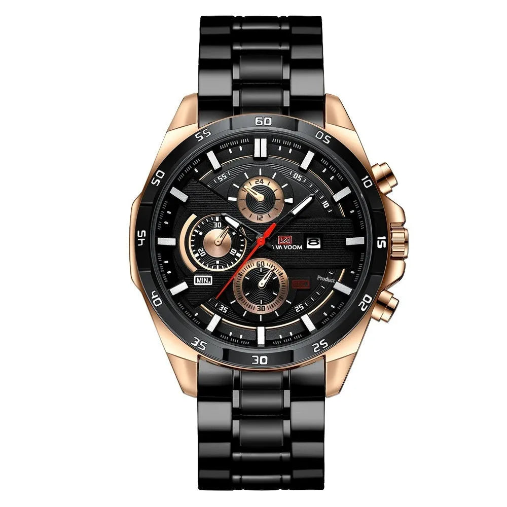 Men's waterproof quartz business calendar watch with 10mm thickness in multiple colour options