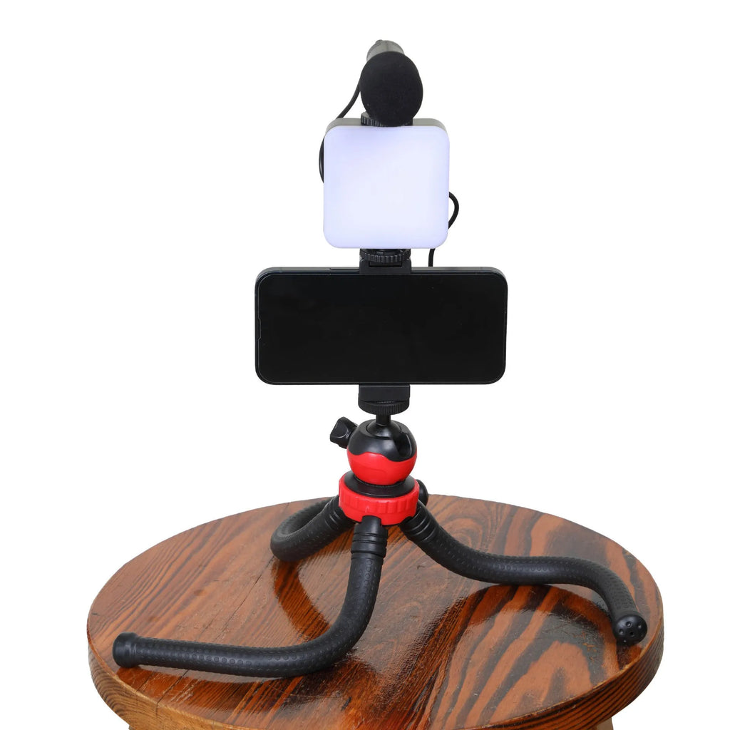 LED mini square pocket light tripod with top flash and universal camera mount