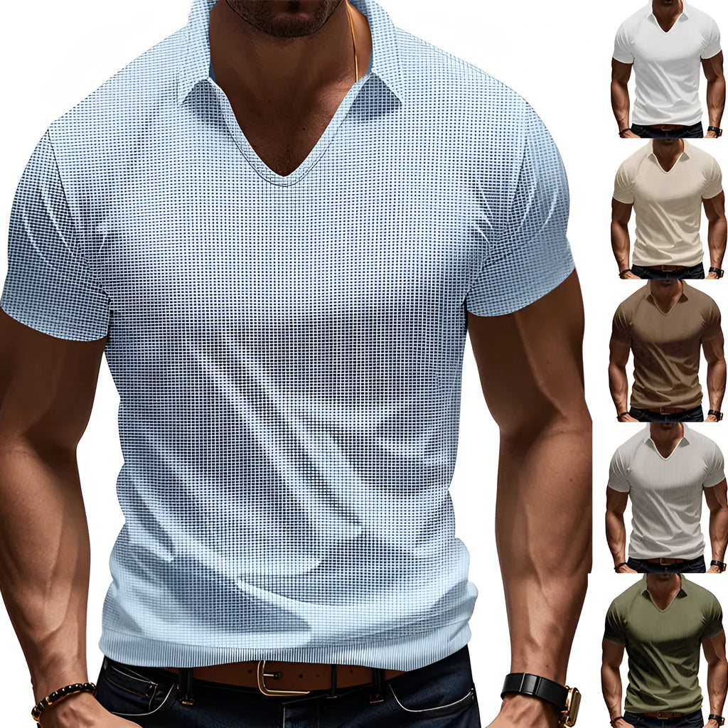 Men's V-neck loose fit short sleeve t-shirt in cotton blend fabric for summer wear
