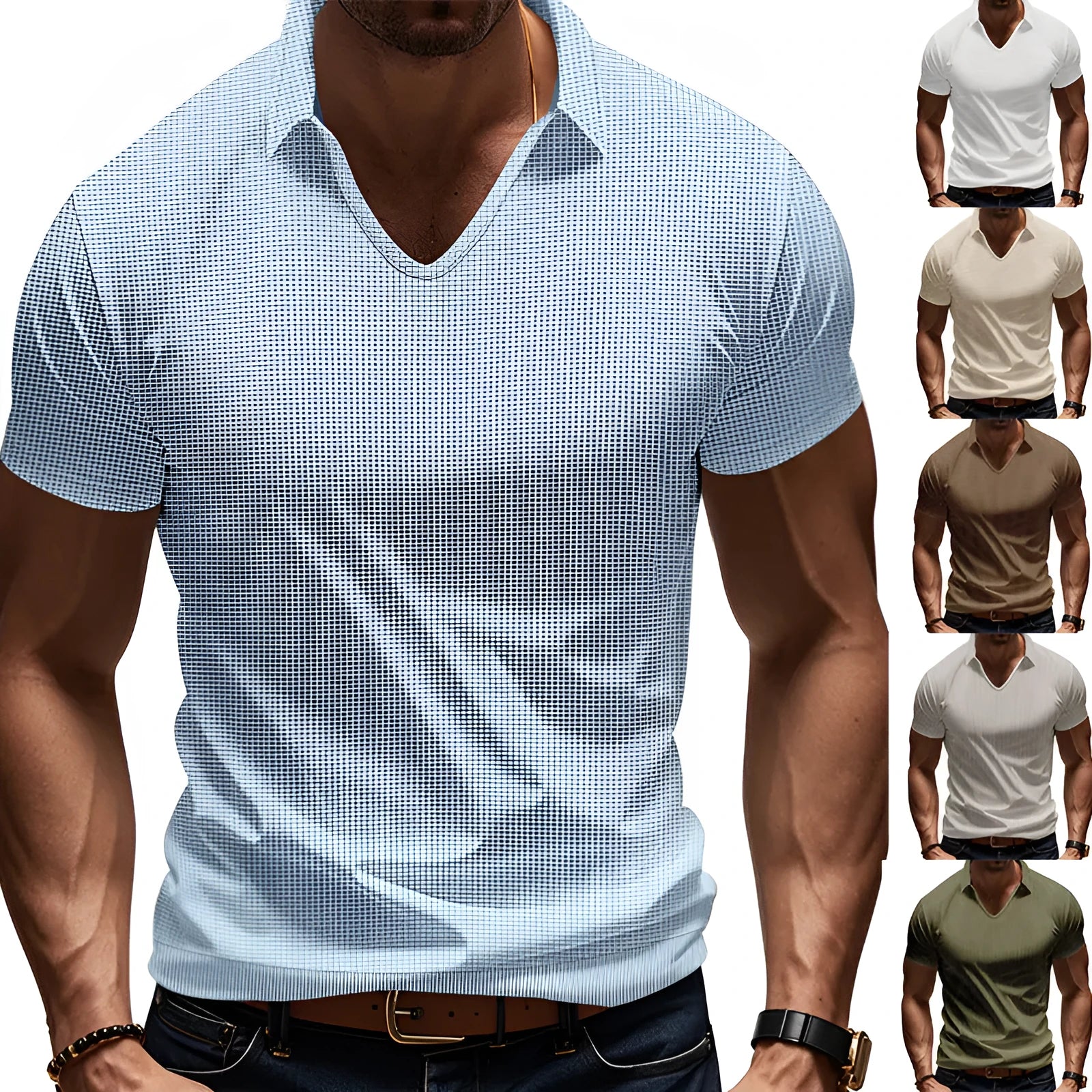 Men's V-neck loose fit short sleeve t-shirt in cotton blend fabric for summer wear