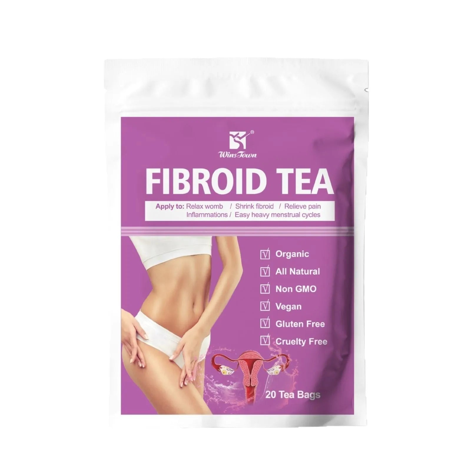 Winstown Fibroid Herbal Tea Bag in C83 packaging with cold extract preparation
