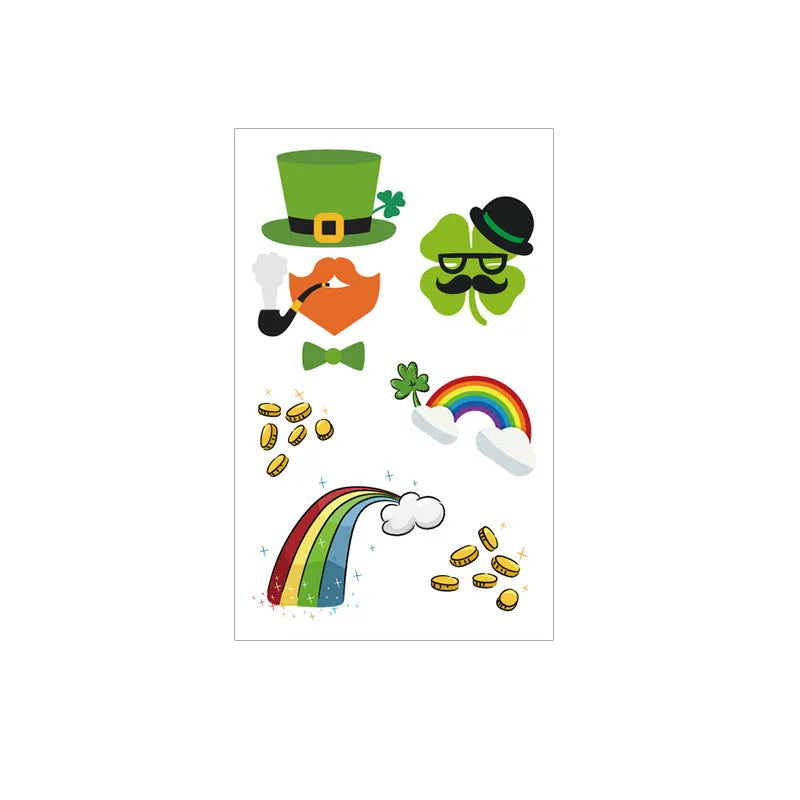 Tattoo sticker paper with St. Patrick's Day shamrock and Irish flag designs measuring 120×75mm