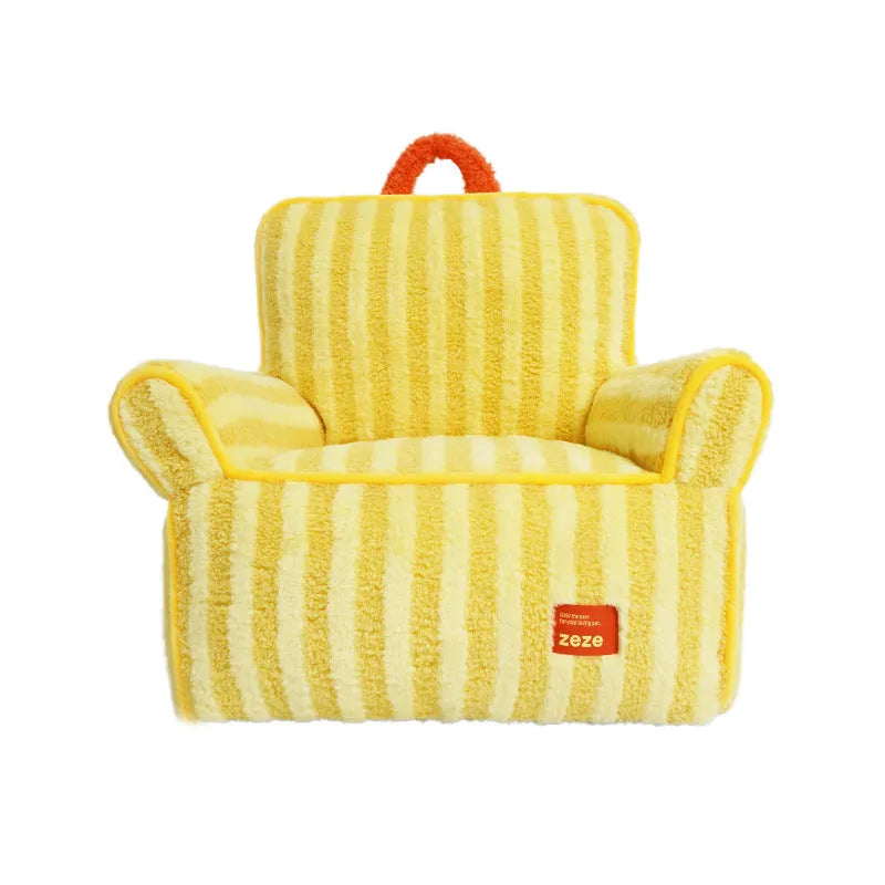 Striped soft velvet pet bed with removable cover in orange, purple or yellow colour