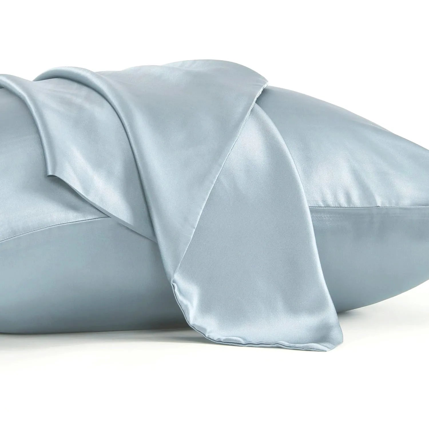 Solid colour mulberry silk envelope pillowcase in dark grey on a bed
