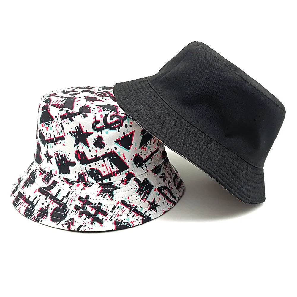 Musical note pattern printed bucket hat with dome crown in polyester fabric