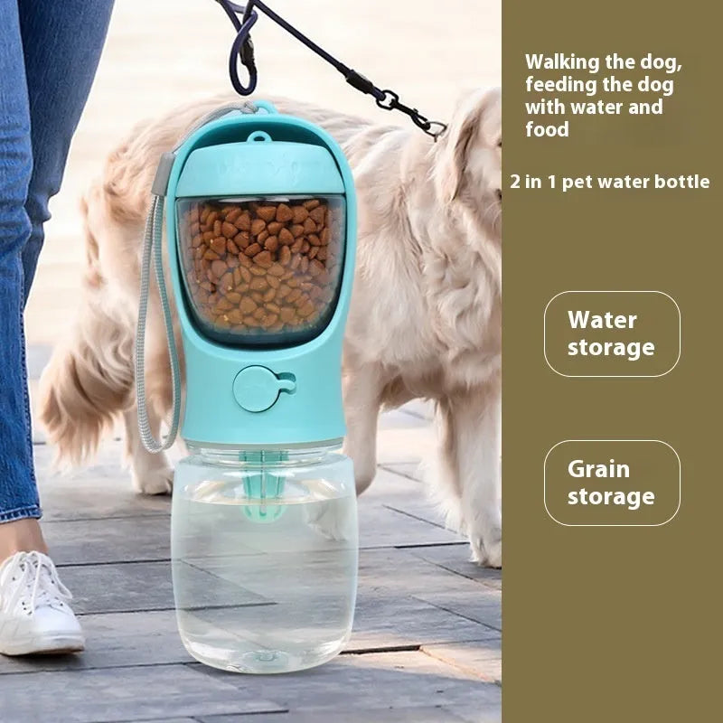 Blue plastic dual-use portable dog drinking cup with two-in-one design for outdoor hydration.