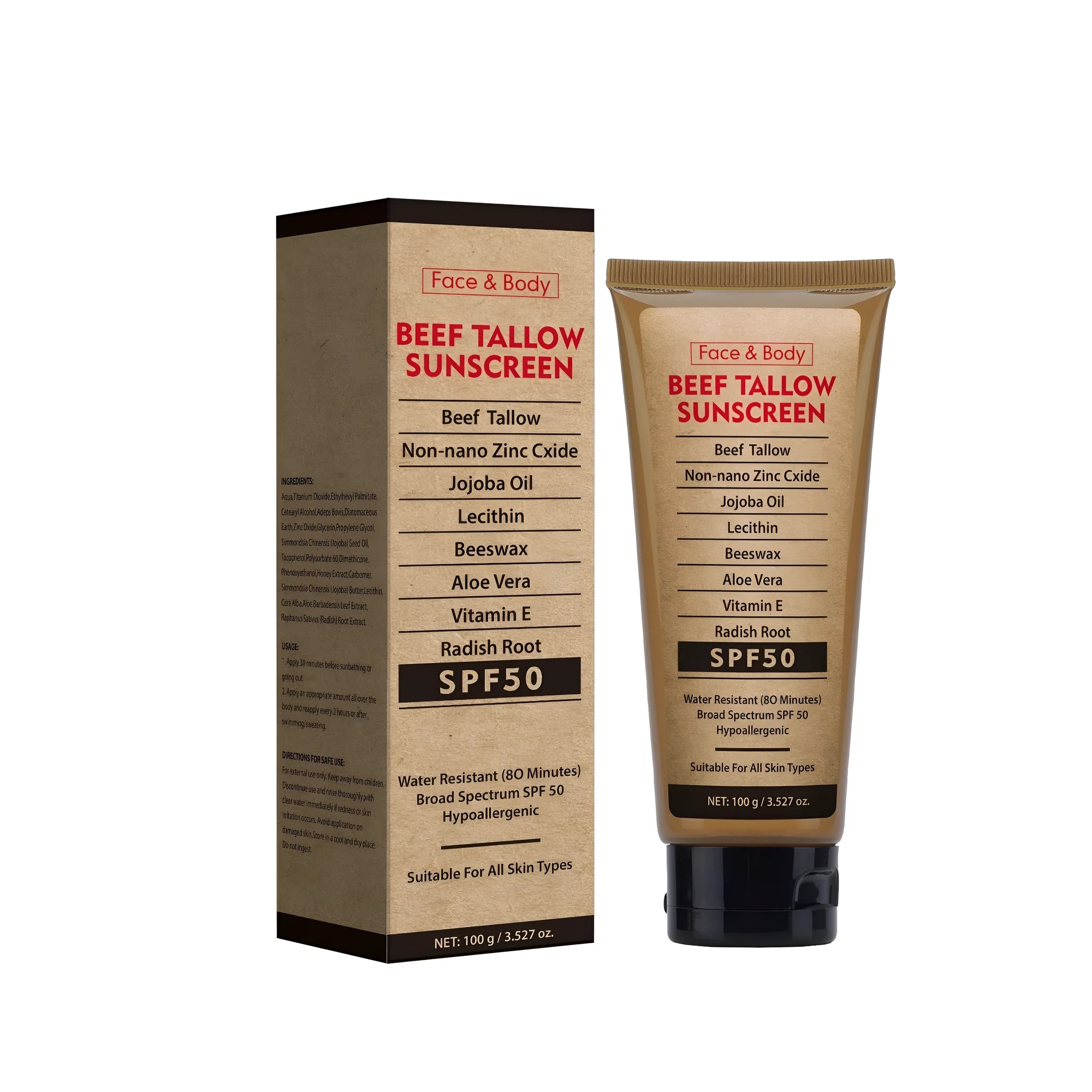 100g organic grass-fed butter protective waterproof body cream tube showing 45x45x153mm dimensions