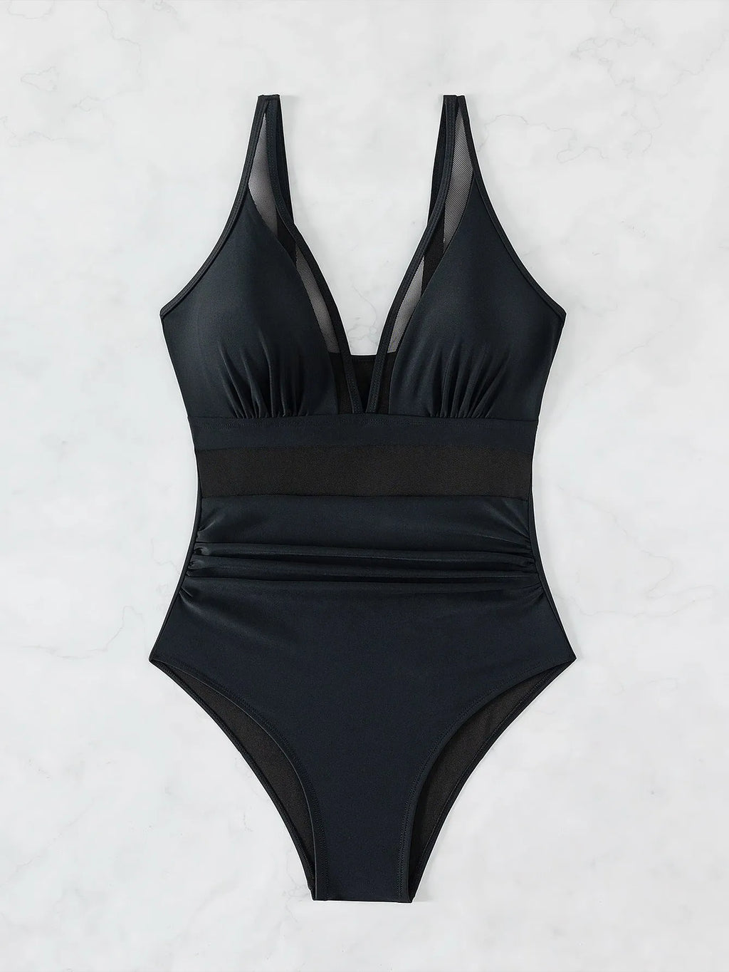 Black mesh halter one-piece swimsuit for women with briefs style