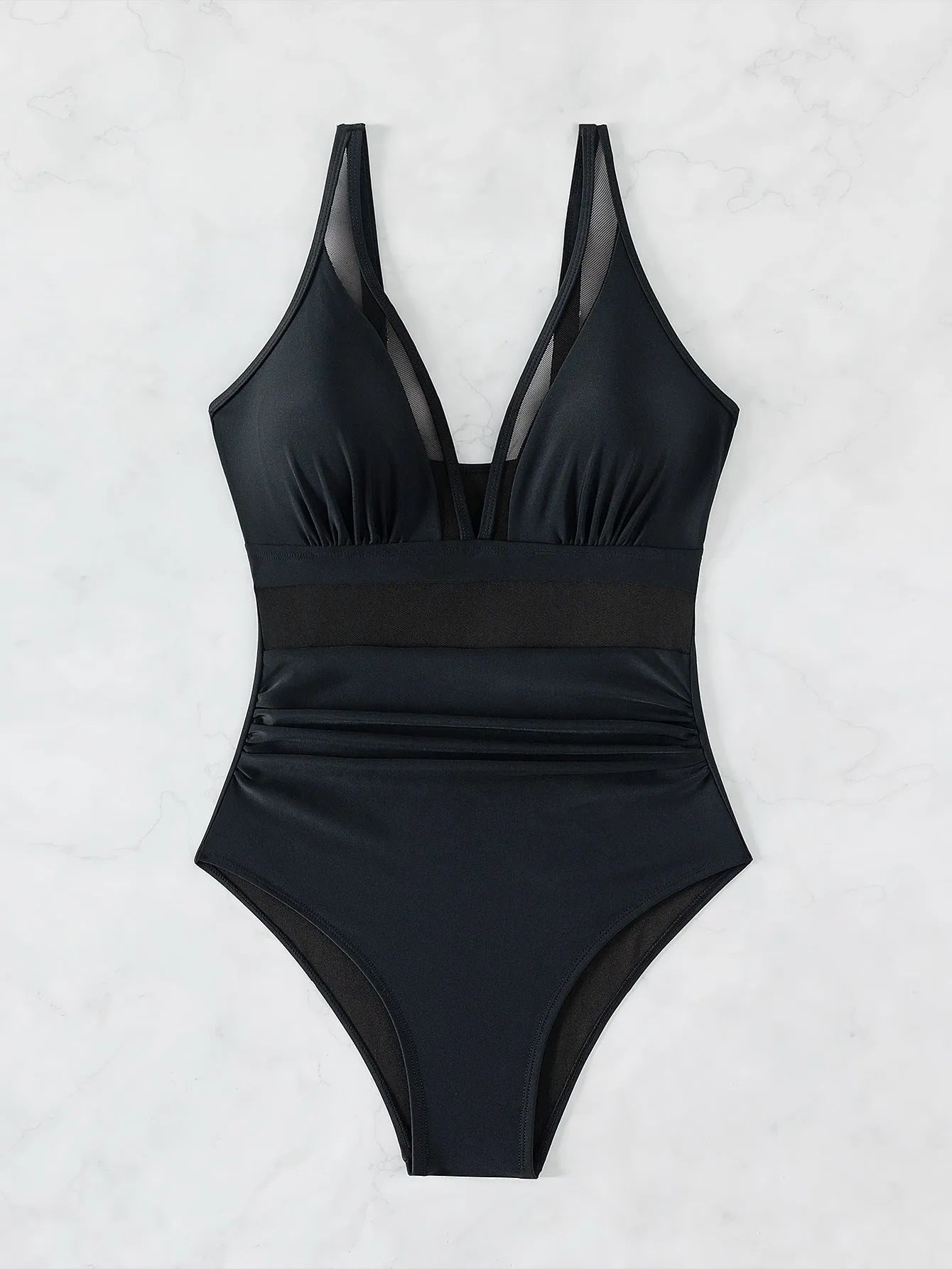 Black mesh halter one-piece swimsuit for women with briefs style