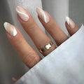 Golden Lines plaid pattern wearable nail stickers in JF0518 jelly glue colour, medium drop shape