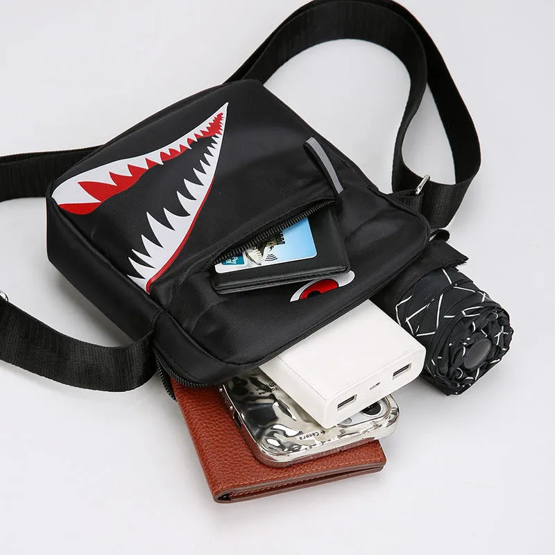 Men's small Oxford cloth crossbody bag with animal print pattern in black, grey, or green
