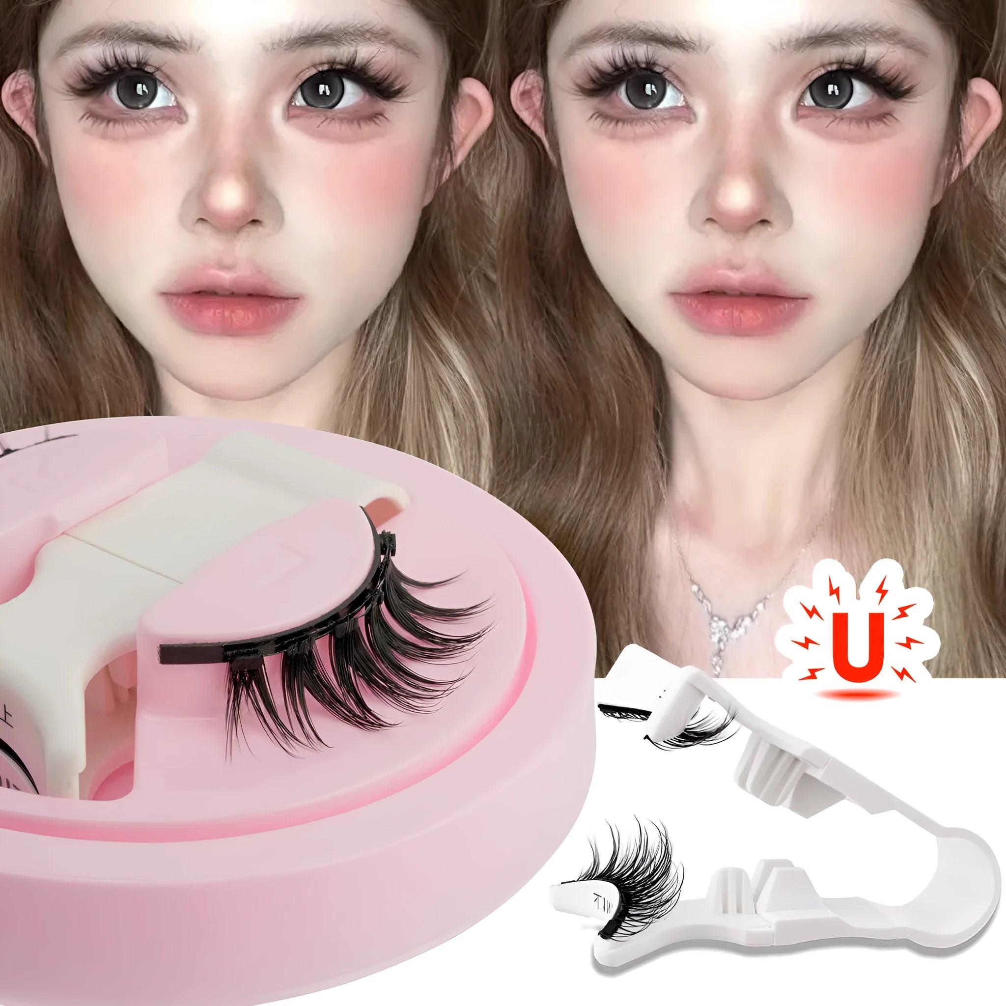 Reusable waterproof false eyelashes with natural thick style and glue-free strip
