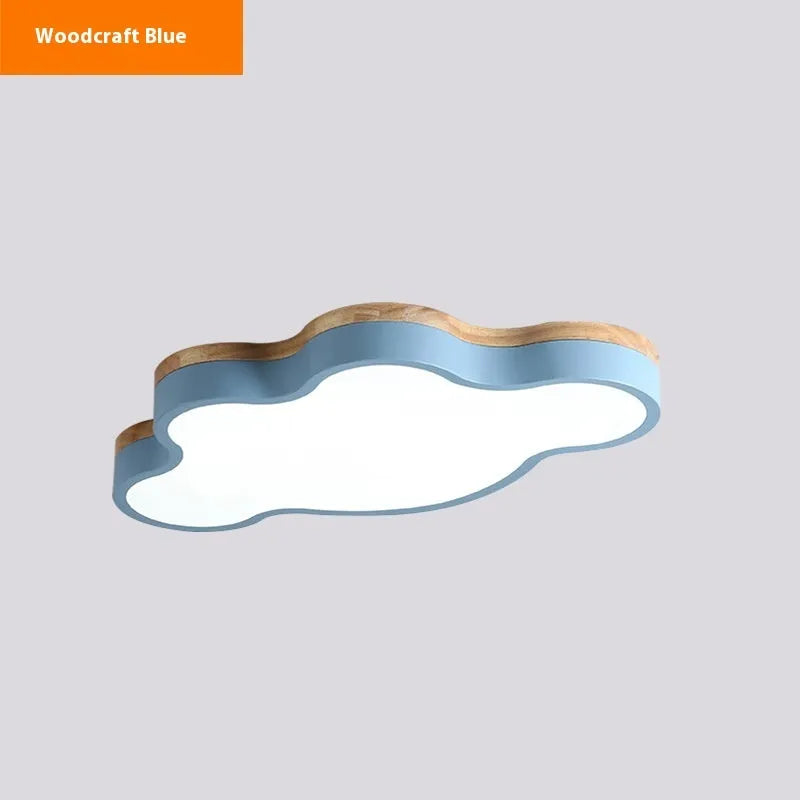 Cloud shaped LED ceiling light with wooden frame in choice of colours
