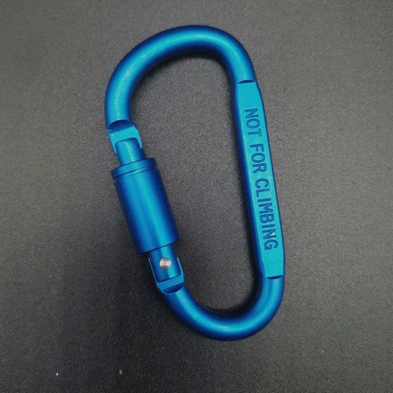 D-type aluminium locking carabiner, 8cm flat, shown in one of ten available colours.