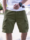 Men's cotton blend workwear shorts in loose retro style showing army green colour option