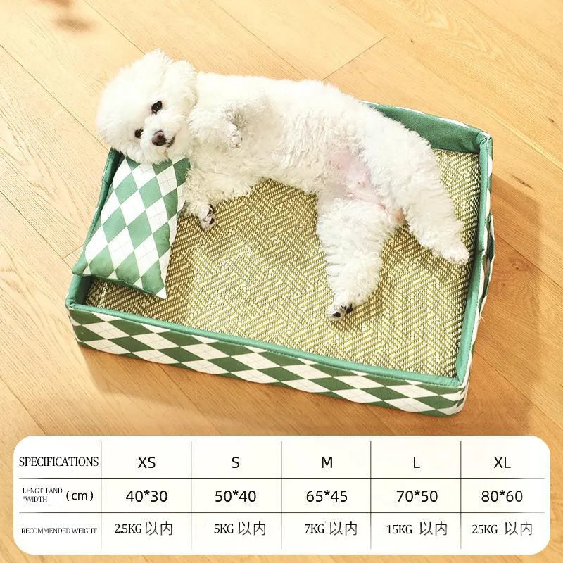 Blue rattan cat litter mat measuring 70x50cm serving as washable pet bed