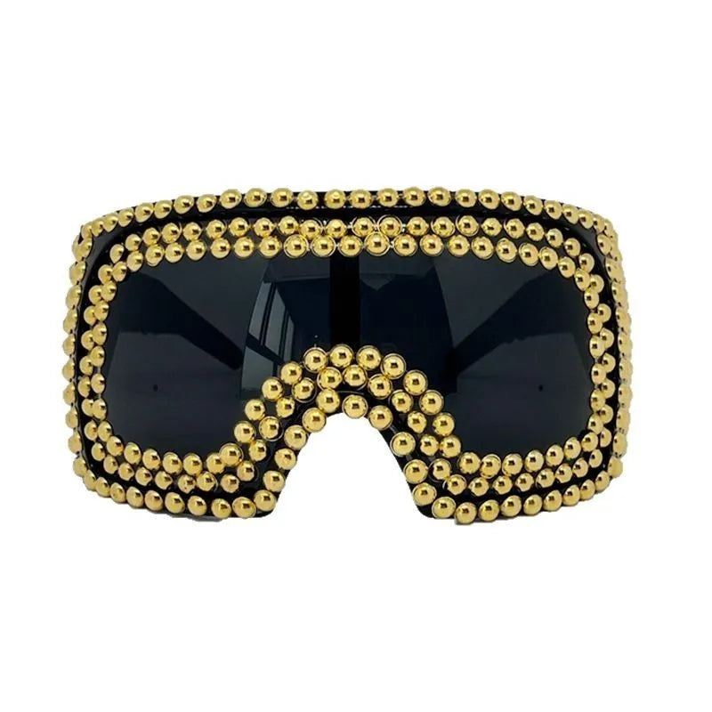 Men's large rim punk sunglasses with square rivet details in silver colour