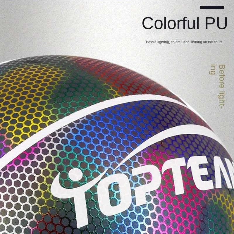 No. 7 holographic luminous reflective basketball with fluorescent design on court