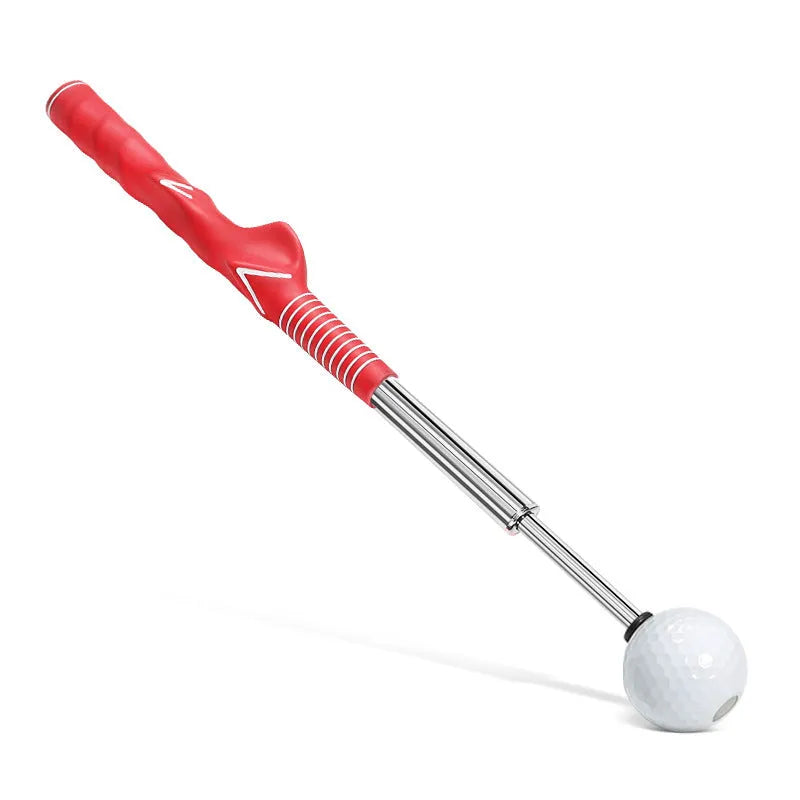 Telescopic golf swing training simulator in stainless steel available in black, blue and red colours