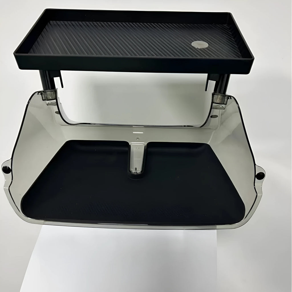 White ABS storage box for Tesla Model 3 and Y centre console, shown with napkin box inside.