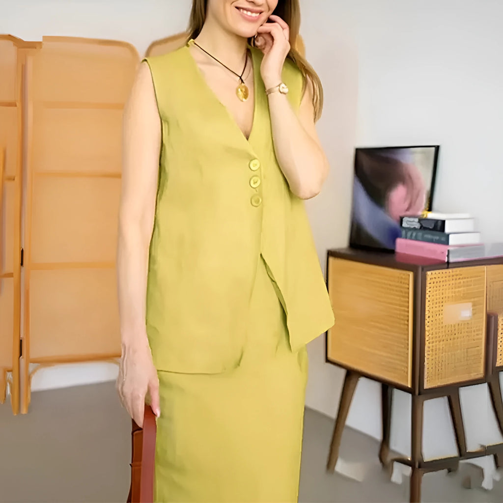 Women's sleeveless vest and long skirt two-piece casual set in blue colour