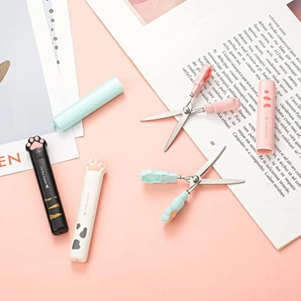 Cat paw mini folding scissors with stainless steel blades in four colour options