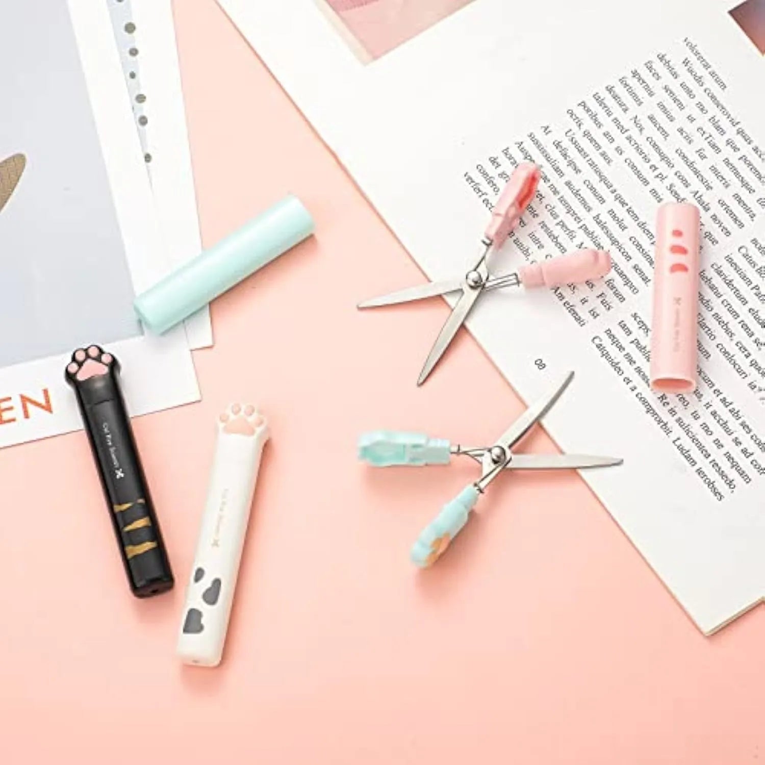 Cat paw mini folding scissors with stainless steel blades in four colour options