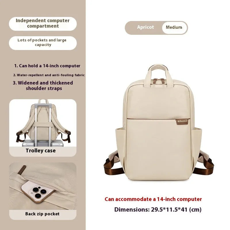 Women's canvas travel backpack in three sizes with multiple internal organisational compartments