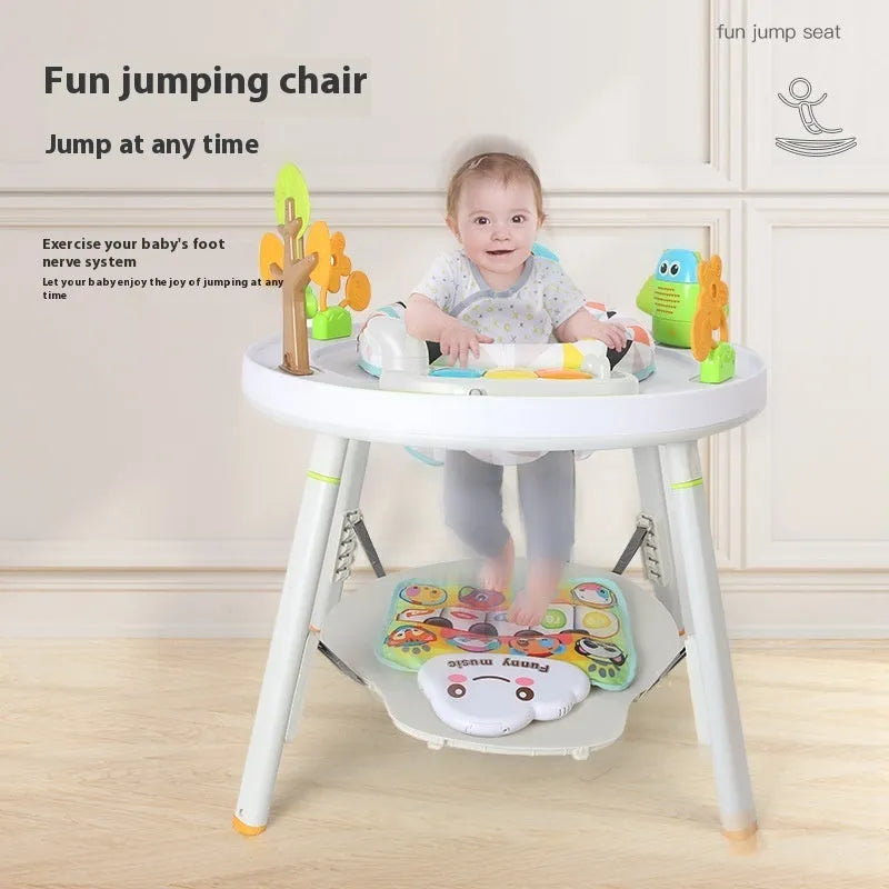Baby jumping chair gymnastic rack with interactive toys in duck or lion theme models.