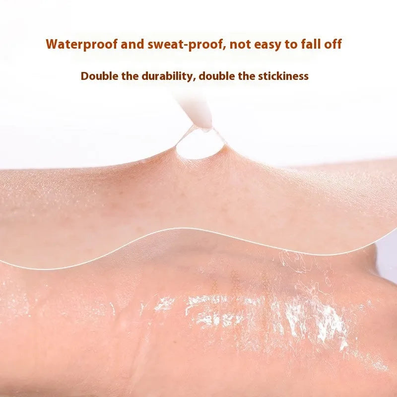 Roll of 120 clear lace double eyelid stickers in crescent and olive M shapes on skin.