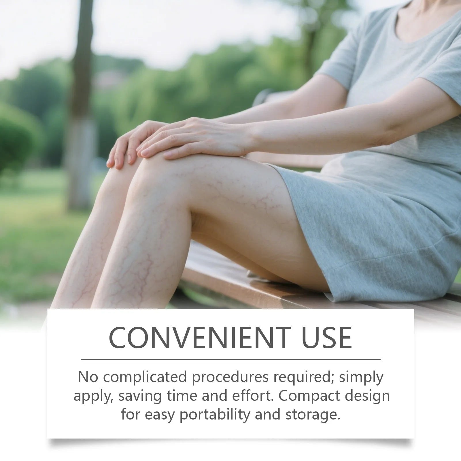 Pack of 12 white leg care patches with plant ingredients for massage.