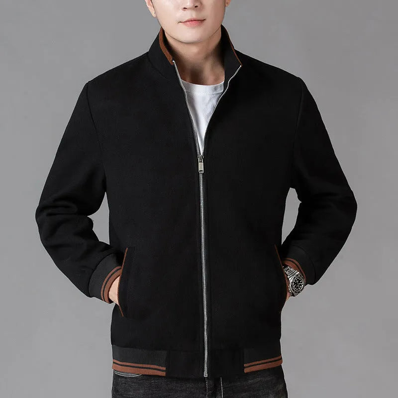 Men's grey sport-style fleece jacket with long sleeves on a hanger