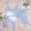 Transparent black mesh jumpsuit for women on a hanger.