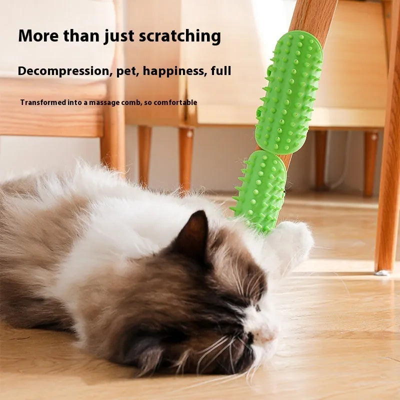 Silicone cat scratching massage comb with adjustable strap in one of four colours: black, green, pink, or yellow