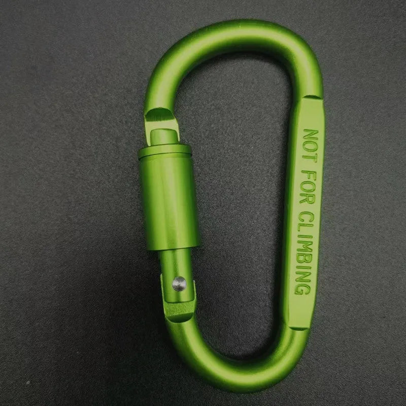 D-type aluminium locking carabiner, 8cm flat, shown in one of ten available colours.