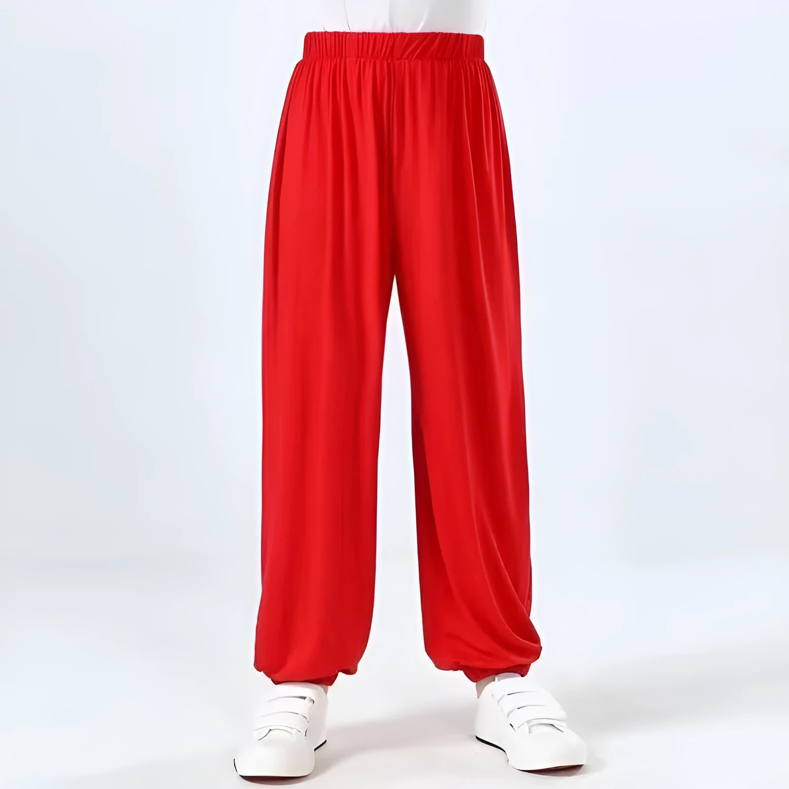 Children's high elasticity Sanda practice pants in black, red, or white colours with Lycra fabric