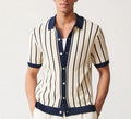 Men's white ice silk knitted polo shirt with lapel collar and asymmetric British style design