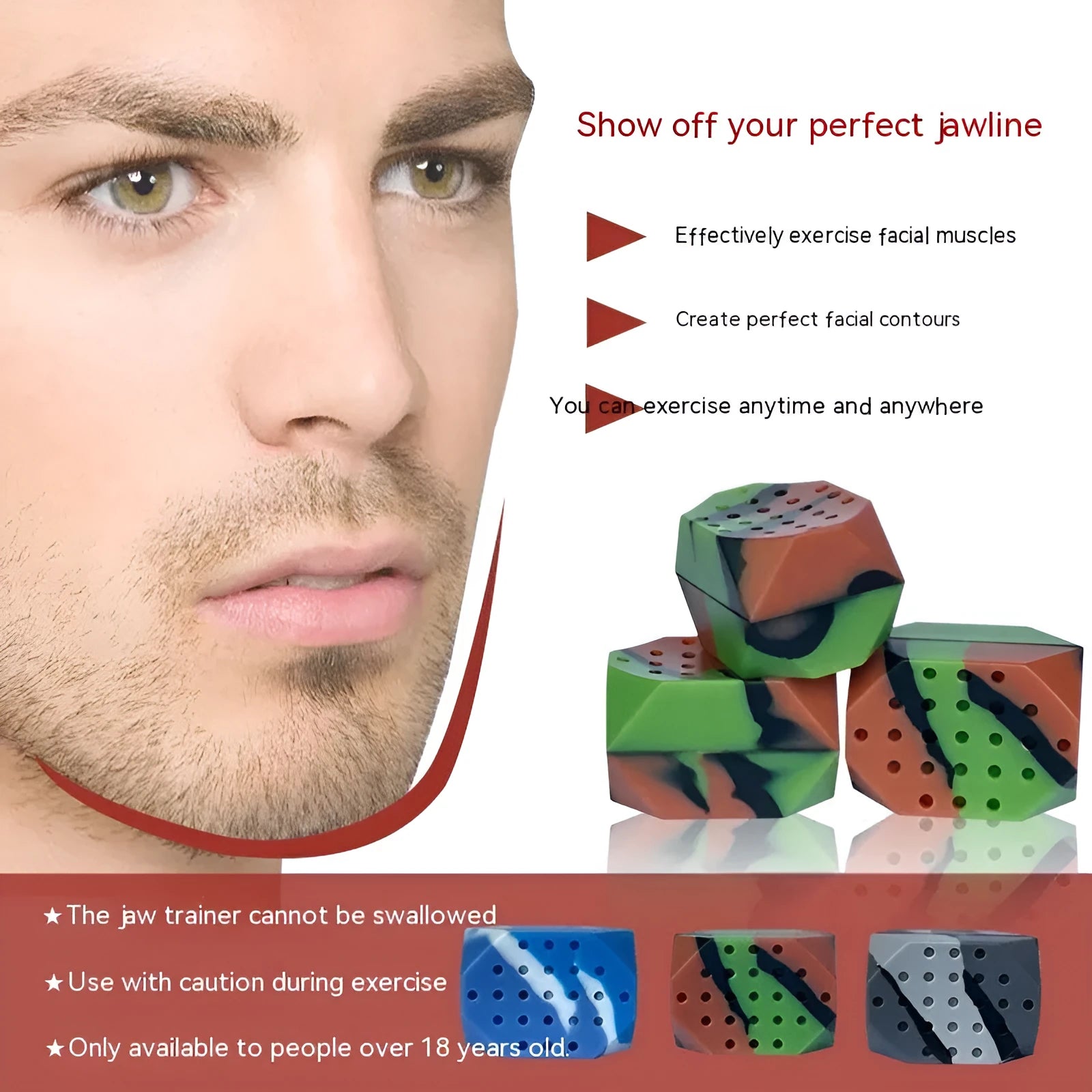Two camouflage pattern silicone facial exercise balls in transparent packaging