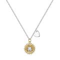 925 silver adjustable sunflower necklace with daisy petal pendant on a cross chain.