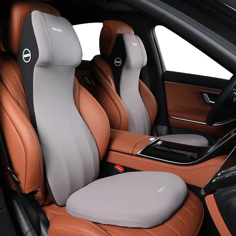 Automotive memory foam headrest and lumbar support cushion in multiple colour options