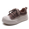 Women's yellow full grain cow leather lace-up casual shoes with round toe and rubber sole